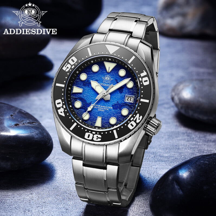 Discount code for ADDIESDIVE 44 5mm Diver Watch for Men Unique Blue Dial 200M AD2102 at Addiesdive Watches