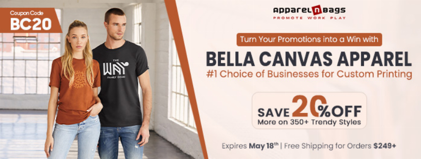 Discount code for Bella Canvas at ApparelnBags Inc