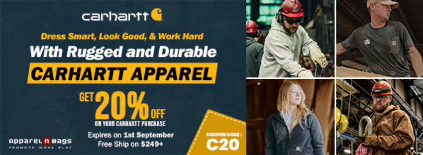 Discount code for Carhartt Apparel at ApparelnBags Inc