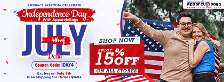 Discount code for Celebrate Independence Day at ApparelnBags Inc