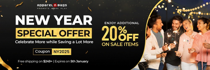 Discount code for Enjoy 20% discount New Year Special Offer at ApparelnBags Inc