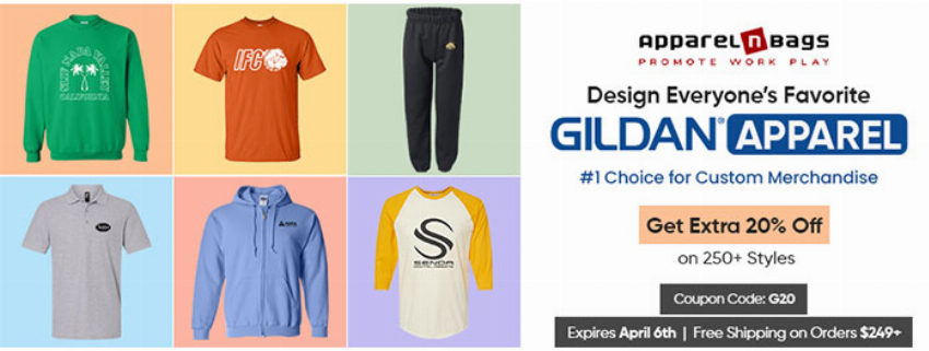 Discount code for Gildan Apparel at ApparelnBags Inc