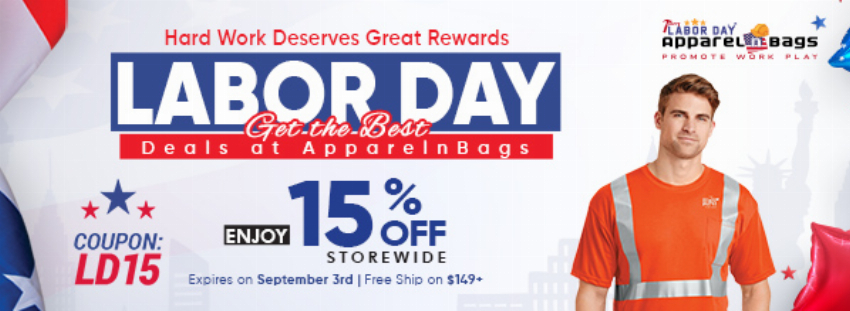 Discount code for Labor Day Deals at ApparelnBags Inc