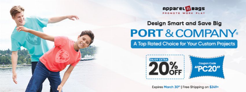 Discount code for Port and Company Apparel at ApparelnBags Inc