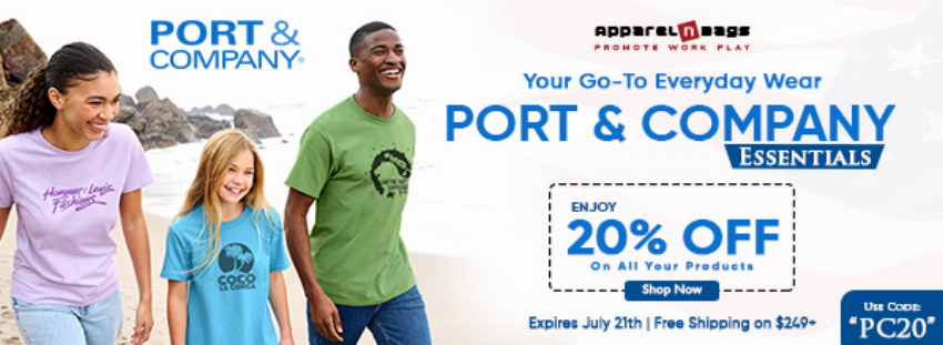 Discount code for Port Company Essentials at ApparelnBags Inc