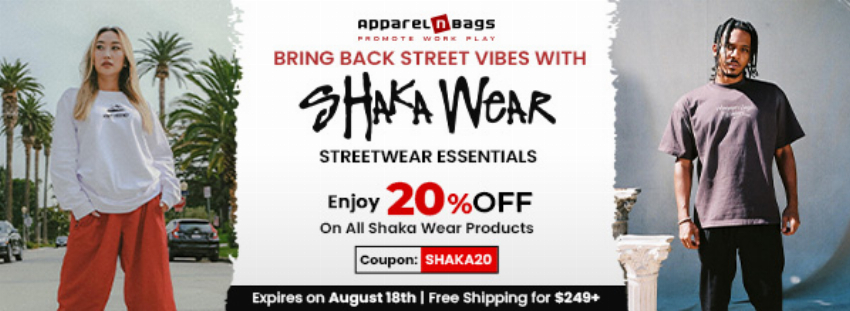 Discount code for Shaka Wear at ApparelnBags Inc