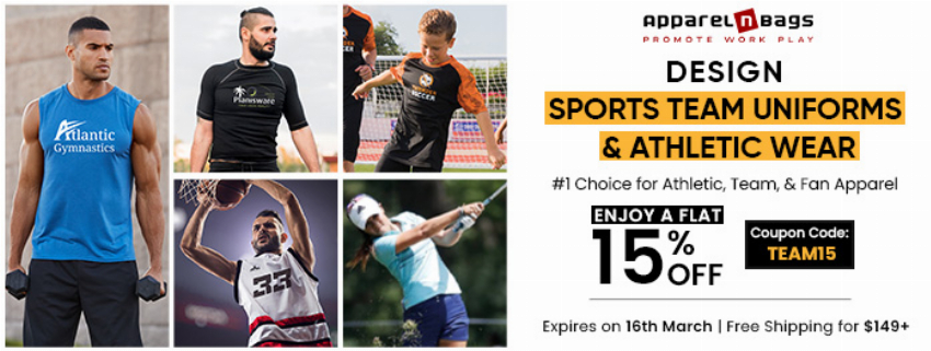 Discount code for Sports Team Uniform at ApparelnBags Inc