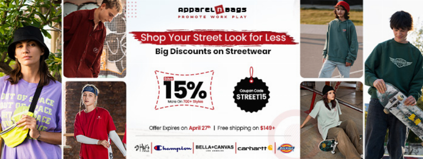 Discount code for Streetwear at ApparelnBags Inc