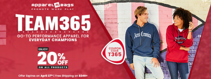Discount code for Team 365 at ApparelnBags Inc