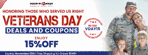 Discount code for Veterans Day at ApparelnBags Inc