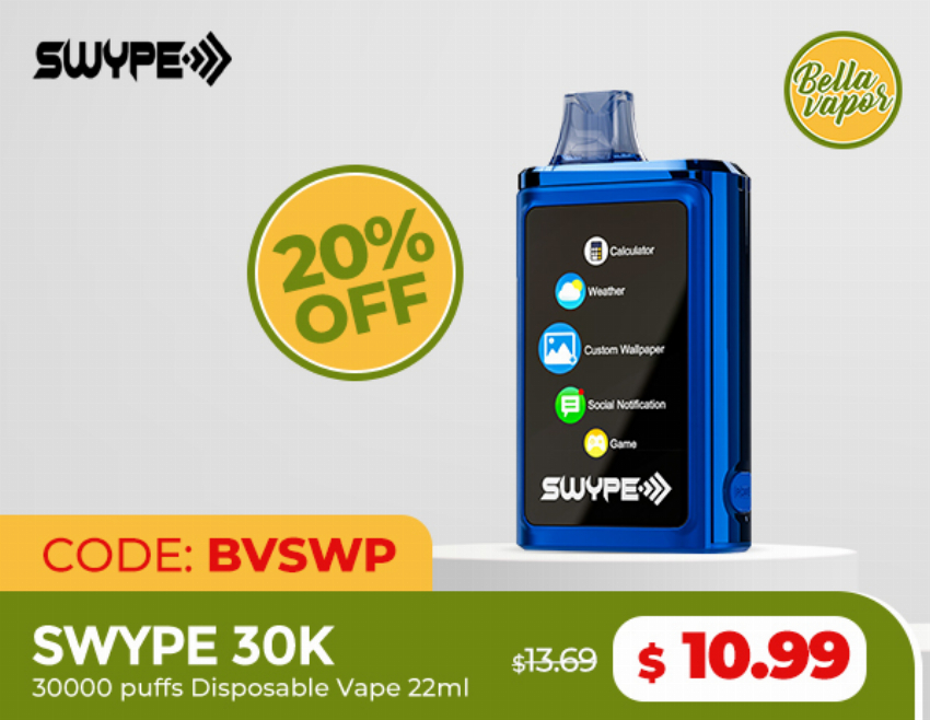 Discount code for 20% discount of Swype 30K Puffs Disposable Vape 22ml only 10 99 at bellavapor