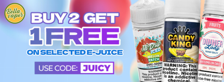 Discount code for Buy 2 Get 1 Free on Select E-Liquids at bellavapor