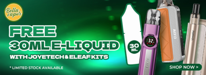 Discount code for Purchase Any full vape kit from Eleaf Joyetech Get a free 30ml e-liquid at bellavapor