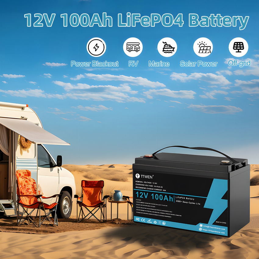 Discount code for 40% discount 241 79 TTWEN 12V 100Ah LiFePO4 Lithium Battery free shipping at Cafago