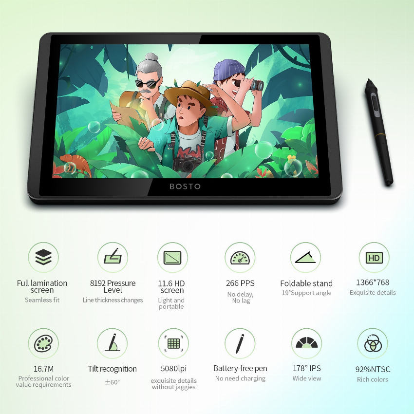 Discount code for 48% discount 105 59 BOSTO 12HD-A H-IPS LCD Graphics Drawing Tablet free shipping at Cafago