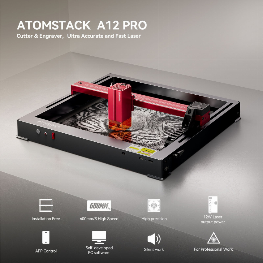 Discount code for Code 329 OMSTACK A12 Pro 12W Integrated Frame Laser Engraver free shipping at Cafago