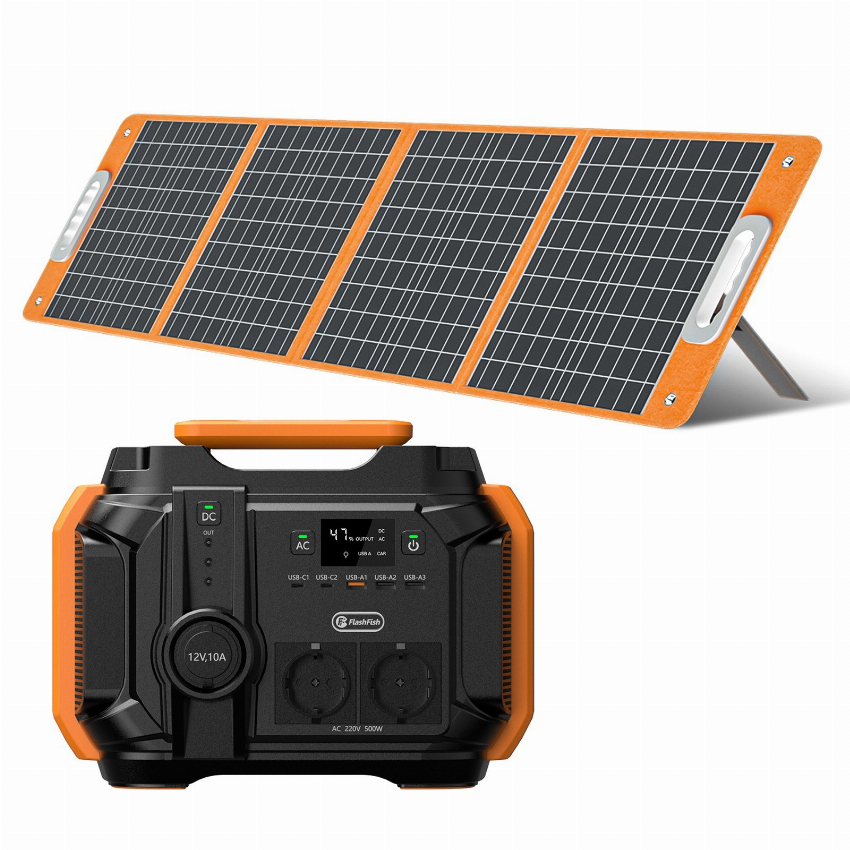 Discount code for Warehouse 52% discount 633 59 Flashfish A501 500W Power Station 18V 100W Solar Panel free shipping at Cafago