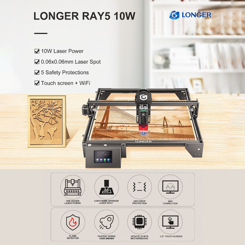 Discount code for Warehouse 55% discount 227 00 LONGER Ray5 10W Laser Engraver with 3 5inch Touchscreen free shipping at Cafago
