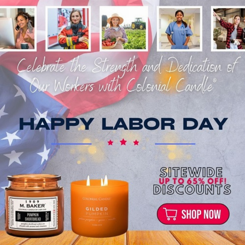 Discount code for Colonial Candle Labor Day up to 65% discount at Colonial Candle
