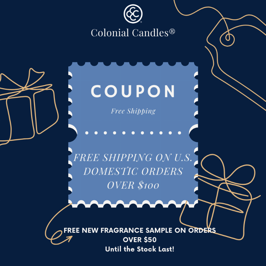 Discount code for FREE SHIPPING ON U S DOMESTIC ORDERS OVER 100 at Colonial Candle