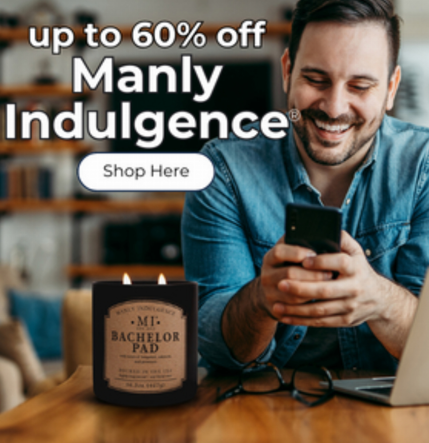 Discount code for SEMI-ANNUAL SALE up to 60% discount Manly Indulgence at Colonial Candle