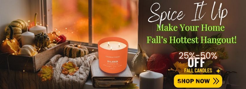Discount code for Spice it Up 25%-50% discount fall candles at Colonial Candle