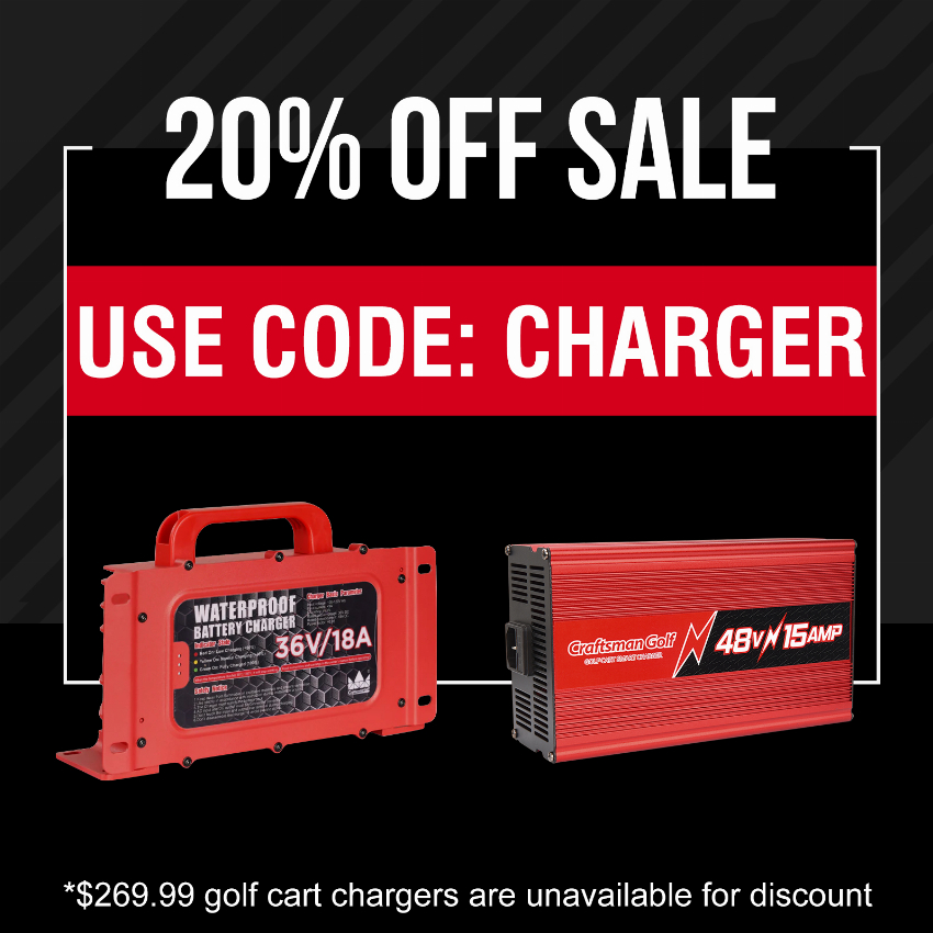 Discount code for 20% discount Sale of Golf Cart Chargers at Craftsman Golf