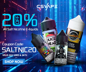 Discount code for 20% discount on all salt nicotine eliquids at CSVAPE COM