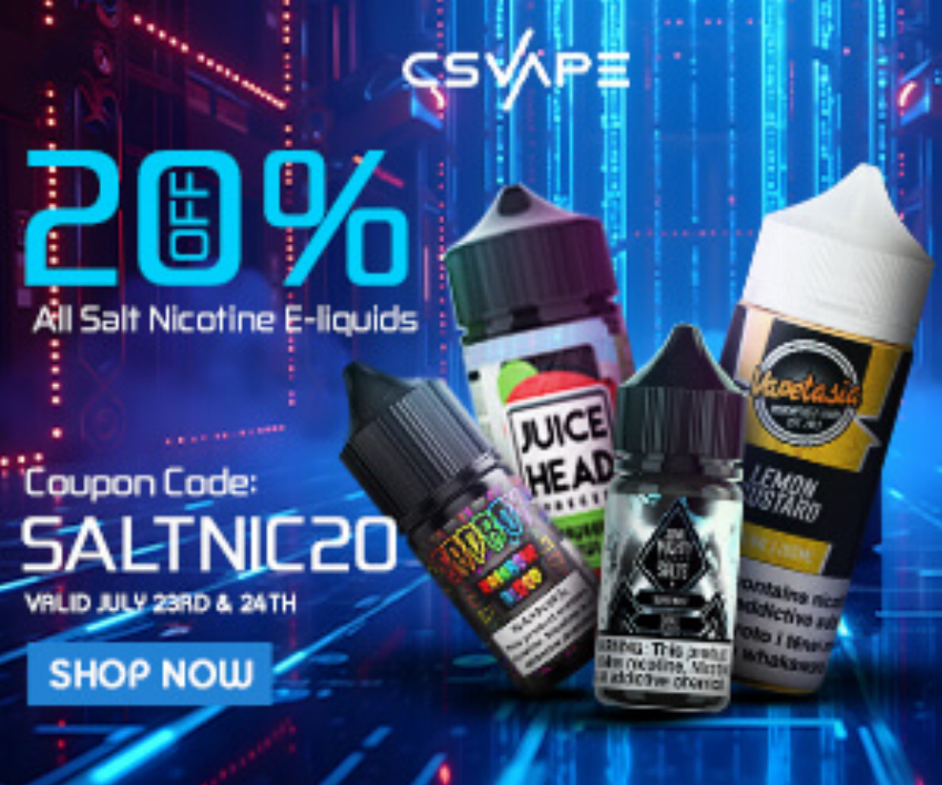 Discount code for 20% discount on all salt nicotine eliquids at CSVAPE COM