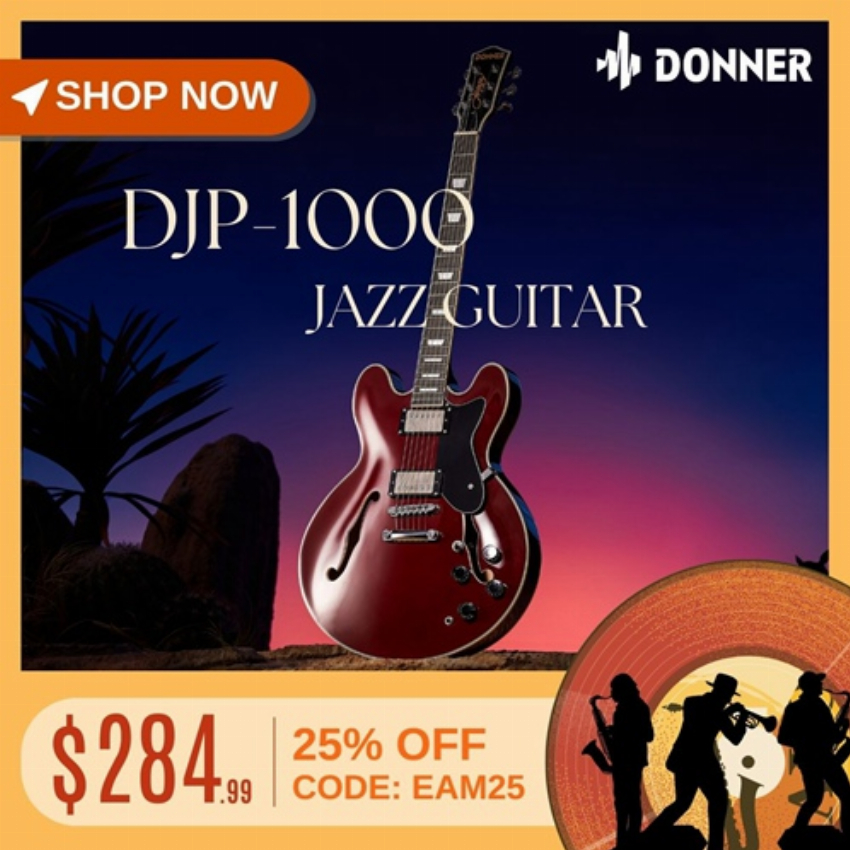 Discount code for DJP-1000 Jazz Guitar Only 284 99 at Donner Technology