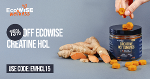 Discount code for 15% discount EcoWise Creatine HCL at ECOWISE WELLNESS