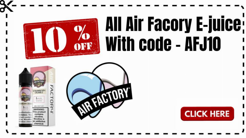 Discount code for 10% discount air factory ejuice at Ejuice Connect