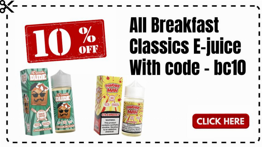 Discount code for 10% discount breakfast classics at Ejuice Connect