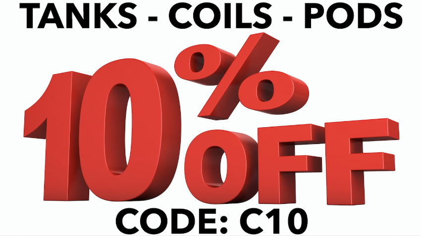 Discount code for 10% discount tanks coils pods at Ejuice Connect