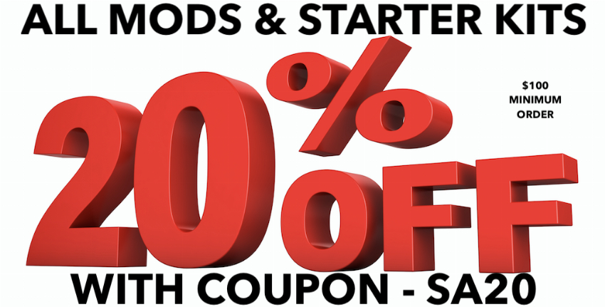 Discount code for 20% discount ALL MODS at Ejuice Connect