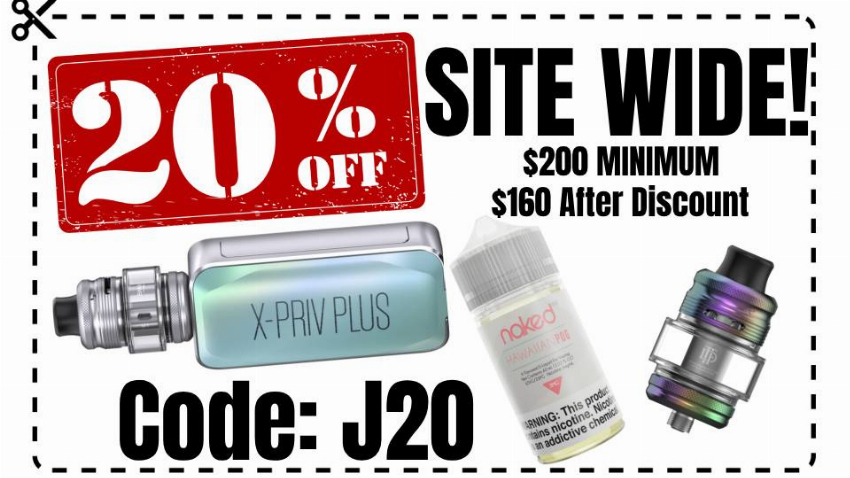 Discount code for 20% discount SITE WIDE at Ejuice Connect