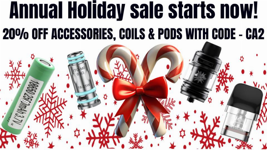 Discount code for 20% discount VAPE ACCESSORIES HOLIDAY SALE at Ejuice Connect