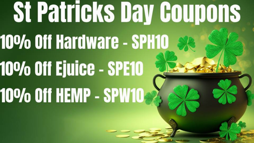 Discount code for st patricks day hemp coupon at Ejuice Connect