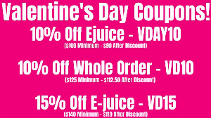 Discount code for valentines day vape coupon 10% discount whole order at Ejuice Connect