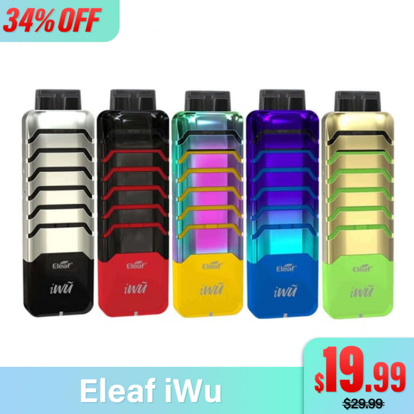 Discount code for 34% discount 19 99 for Eleaf iWu vape pod at eleafus