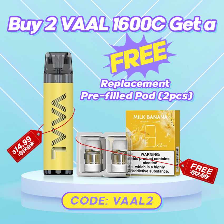 Discount code for Buy 2 VAAL 1600C Get a EE Replacement Pre-filled Pod 2pcs at eleafus