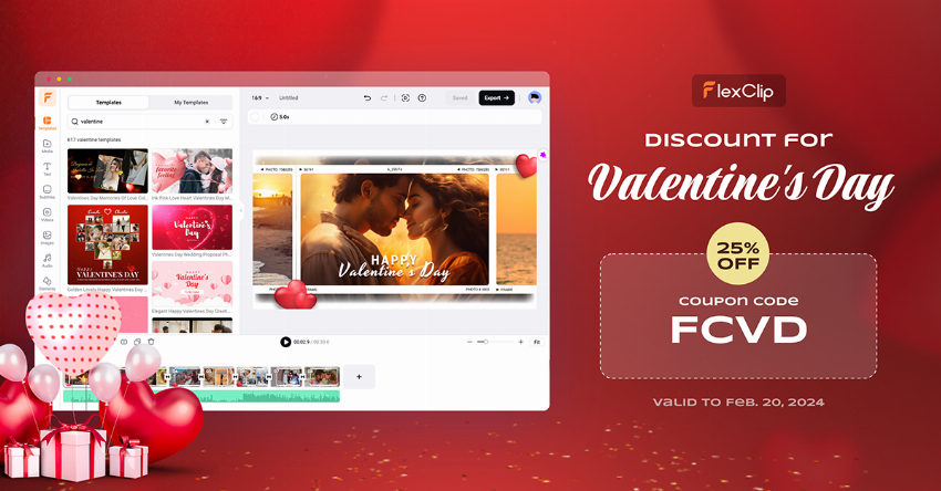 Discount code for FlexClip 25% Discount for Valentine s Day at FlexClip