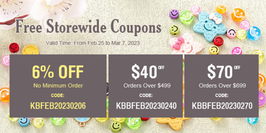 Discount code for 6% discount storewide coupon code at Kbeads
