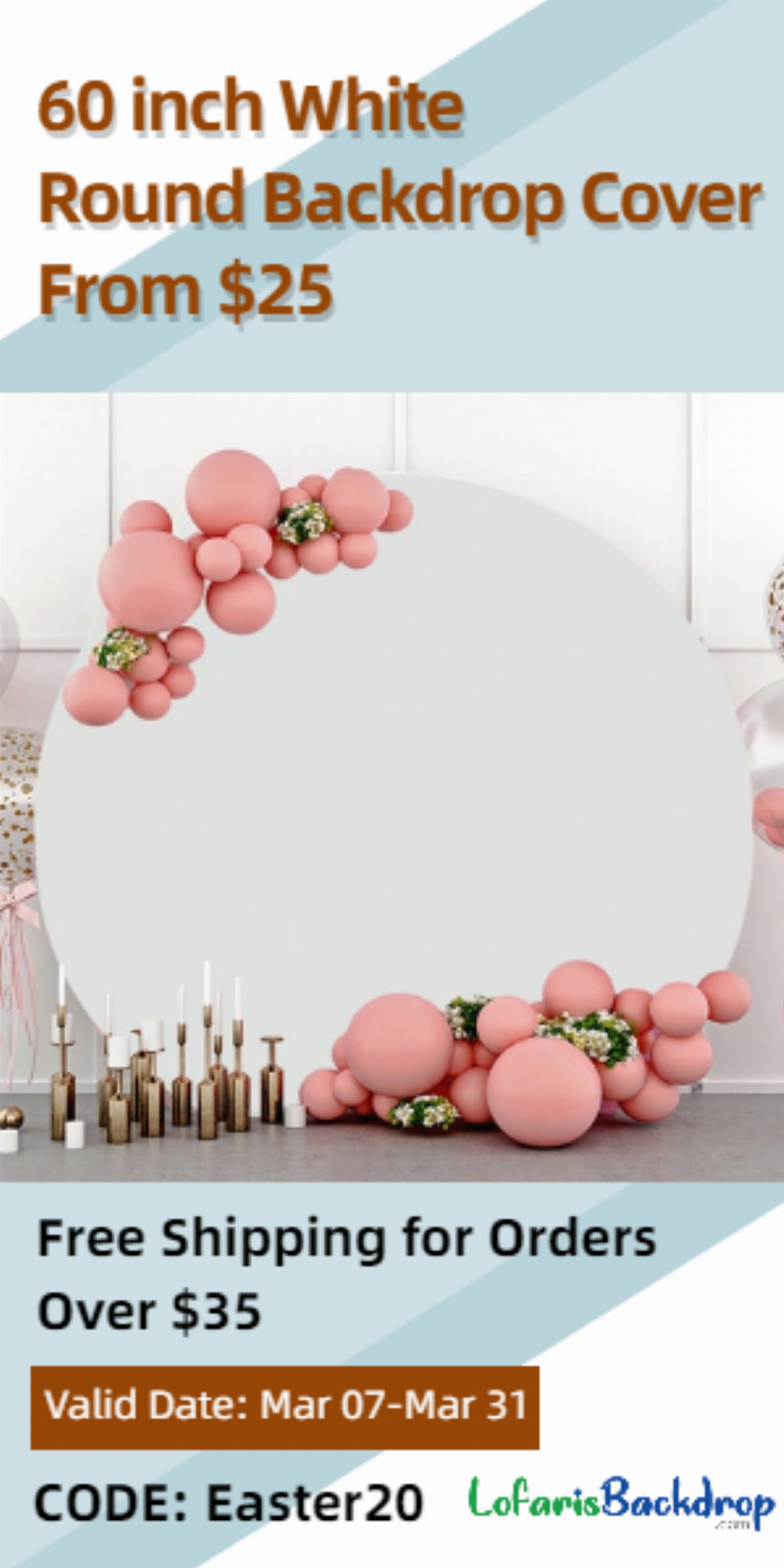 Discount code for 60inch White Round Backdrop cover from 25 Free Shipping for Orders Over 35 at Lofarisbackdrop