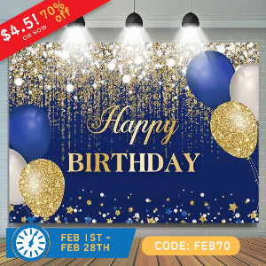Discount code for 70% discount only 4 5 Blue Gold Balloons Glitter Birthday Backdrop from Lofaris Free Shipping at Lofarisbackdrop