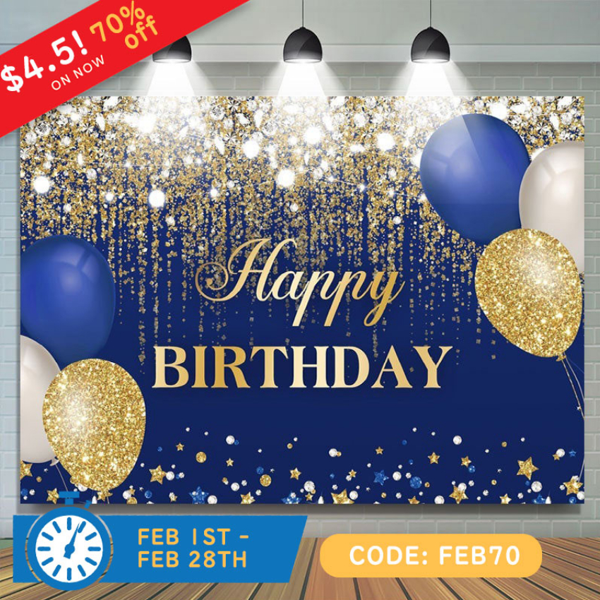 Discount code for 70% discount only 4 5 Blue Gold Balloons Glitter Birthday Backdrop from Lofaris Free Shipping at Lofarisbackdrop