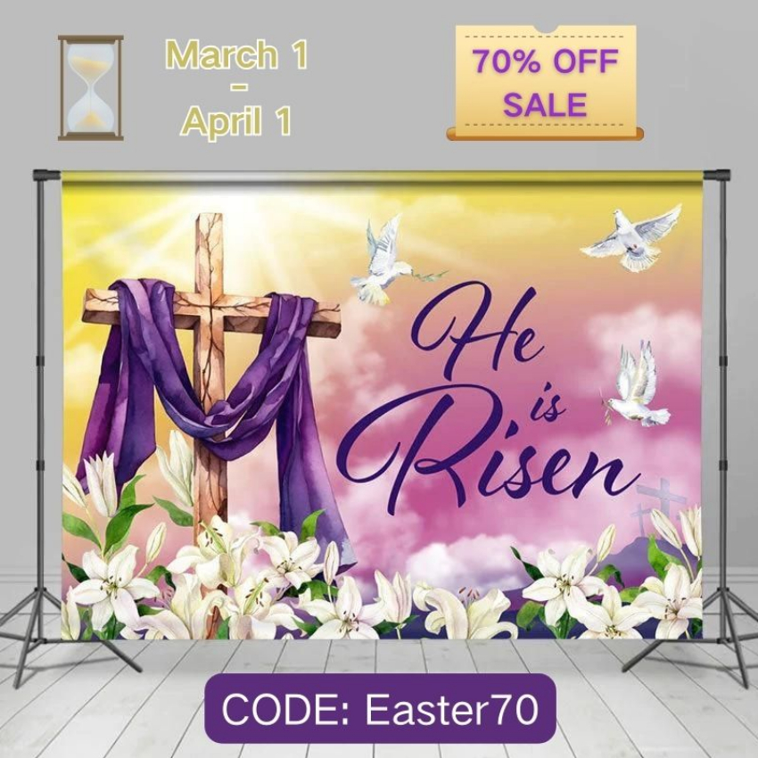 Discount code for Lofaris 70% discount He Is Risen Easter Backdrop Microfiber Cloth for March at Lofarisbackdrop