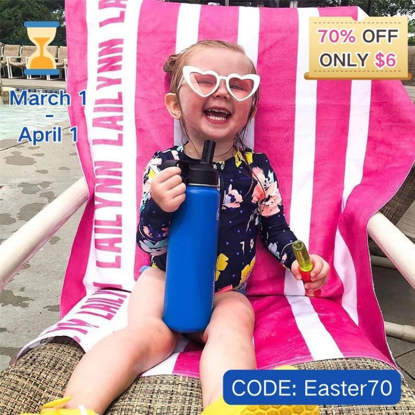 Discount code for Save 70% discount Lofaris Personalized Name Classic Stripe Soft Beach Towel for Kids Gift at Lofarisbackdrop