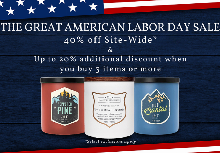 Discount code for MI Labor Day Sale up to 60% discount at Manly Indulgence