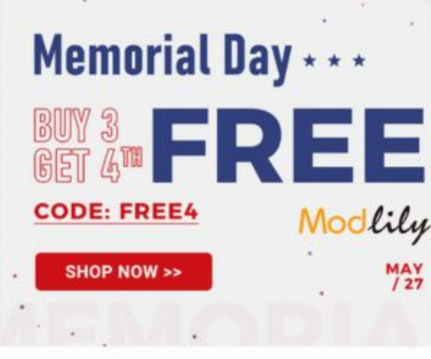 Discount code for Memorial Day Sale at modlily